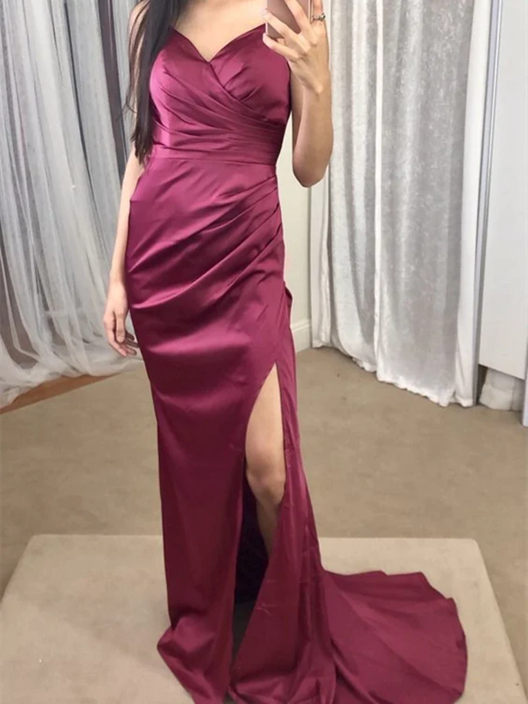 Mermaid Spaghetti Straps Floor Length Formal Evening Dresses Prom Dress With Splits